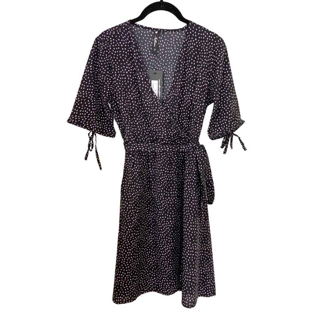 Polka Dot Dress With Short Tie Sleeves Bow Tie Waist V Neck Ditsy Flirty Girly